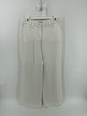 H&M White Cream Wide-Leg 100% Linen Pants